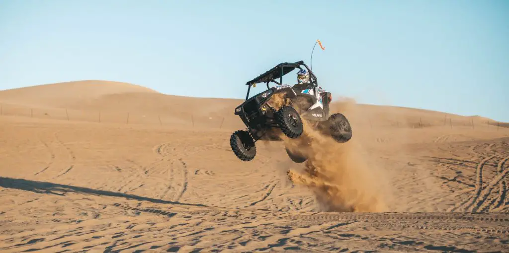 UTV jumping in desert