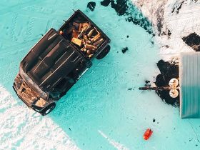 Driving UTV in snow in the winter