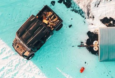 Driving UTV in snow in the winter