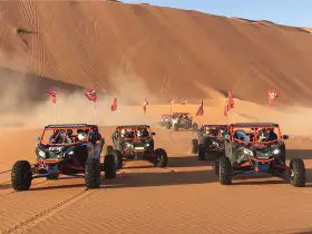 UTVs on sand dunes in the desert